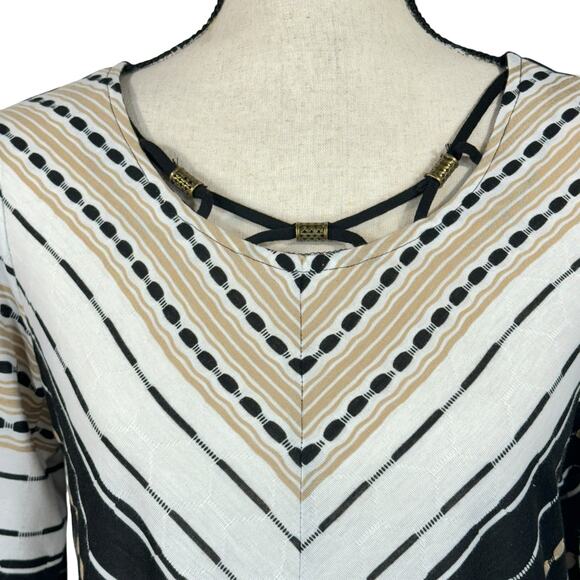 Alfred Dunner Small Top Geometric Stretch 3/4 Sleeve Round Neck Semi-Sheer Multi - Picture 2 of 7